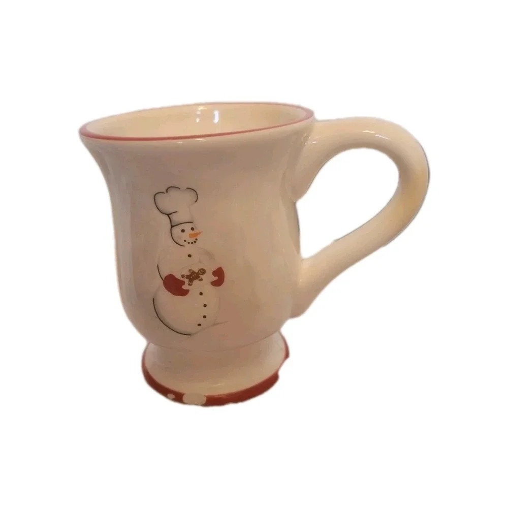 Williams Sonoma Discontinued Snowmen Chef Mug Set‎ of 2 Red Apron Coffee Cups